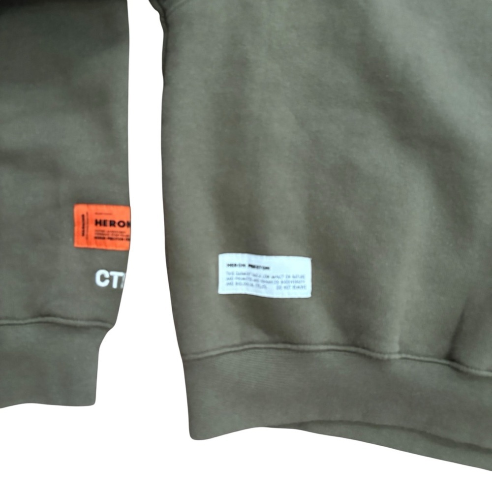 Heron Preston Crew Neck Sweatshirt Pullover Army Green Embroidered Size XS - Picture 3 of 8